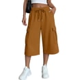 thumbnail image 7 of Noric Women's High Waist Wide Leg Capri Pants Loose Fit Casual Drawstring Multi Pockets Lounge Pants, 7 of 7