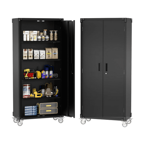 72" H Metal Storage Cabinet with 4 Adjustable Shelves and 4 Wheels,Steel Lockable Tool Cabinet for Home,Garage,Office,Shop