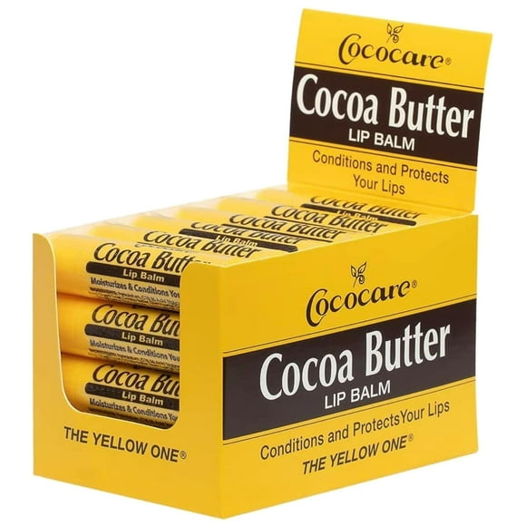 Bálsamo labial de manteca de cacao Cococare - The Little Yellow Stick - Acondiciona y protege los labios con fórmula hidratante - Ligero aroma a manteca de cacao - 0.15 oz (10 barras)