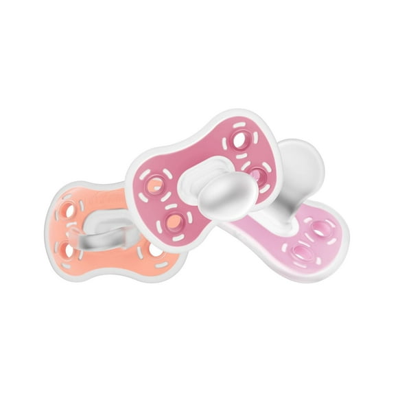 Dr. Brown's Advantage One-Piece Silicone Baby Pacifier, Fully Symmetrical Soother, Pink, 6-18m, BPA Free, 3 Pack