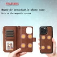 thumbnail image 3 of Dteck for iPhone 16 Pro Wallet Case, 2 In 1 Detachable Protective Phone Case Women Men Kickstand flip Cover Wrist Strap Zipper Credit Card Holder Slots for iPhone 16 Pro,Brown, 3 of 6