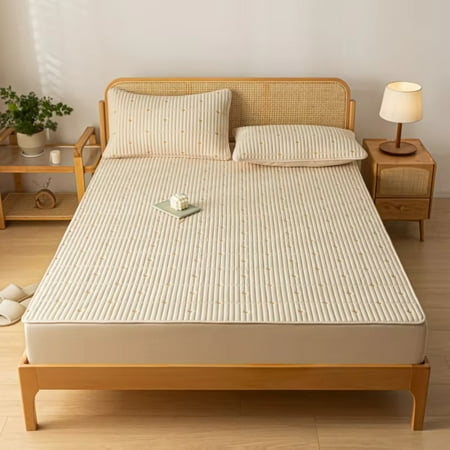 

YEYNGQC Antibacterial Breathable Cotton Fitted Sheet Healthy Sleep Mattress Pad Protector with Elastic Band Quilted Washable Bed Cover