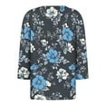 thumbnail image 4 of CYMMPU Tunic Tops 3/4 Sleeve Spring Tops V Neck Summer Fashion Shirts Flower Printed Blouses for Women Dressy Casual Loose Fit Business Elegant Work Topss XXXXL, 4 of 5