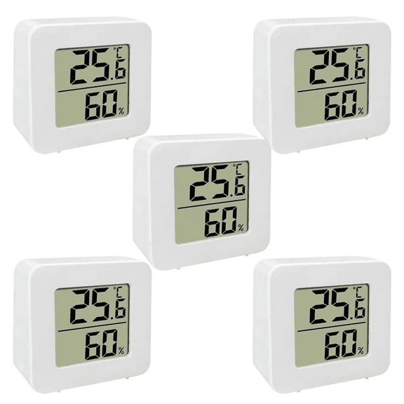 5 Pack Mini Digital LCD Display Temperature Humidity Meter Sensor Wall Mounted Indoor Room Weather Gauge Tools