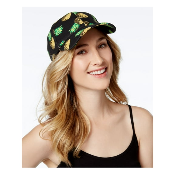 INC Womens Black Pineapple Print Cotton Strapback Baseball Ball Cap Hat ADJUSTABLE