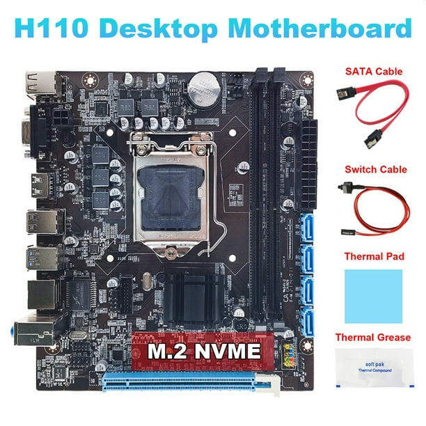 H110 Desktop Motherboard+SATA Cable+Switch Cable+Thermal Grease+Thermal Pad DDR4 for 6/7/8Th Walmart.com