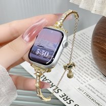 Compatible with Apple Watch 38/40/41/42mm(S10) Bracelet Strap Band,With Adjustable Chain,Slim Metal Sparkle Replacement Dressy Jewelry Bracelet Wrist Band with Bling Diamond,Gold