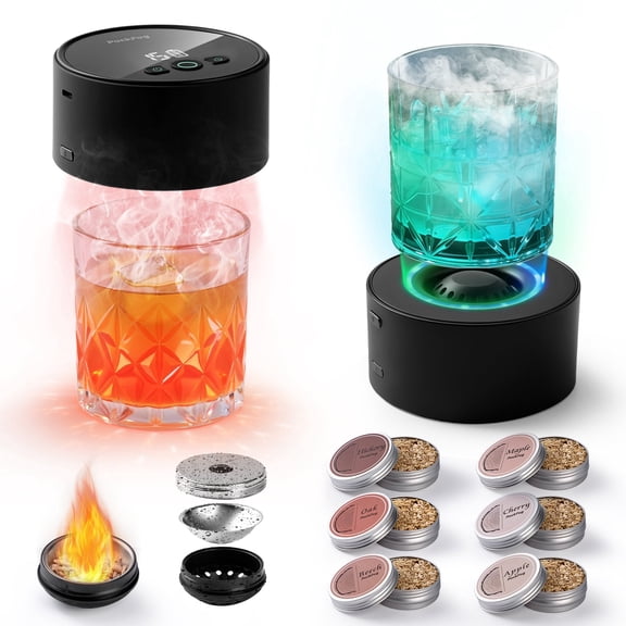 Electric Whiskey Smoker Kit Built-in Lighter, Rechargeable Cocktail Smoker with 6 Wood Chips RGB Lights, Old Fashioned Bourbon Drink Smoker Kit, Fathers Day Mens Gifts for Men Dad Husband
