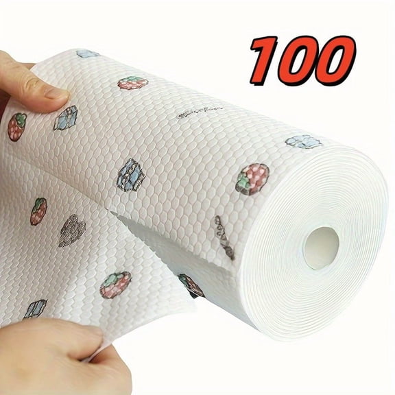 50 100pcs/roll Dishcloth Absorbent Thickened Kitchen Paper Dry Wet Use Non Greasy Random Pattern for Sink Cleaning Dishwashing