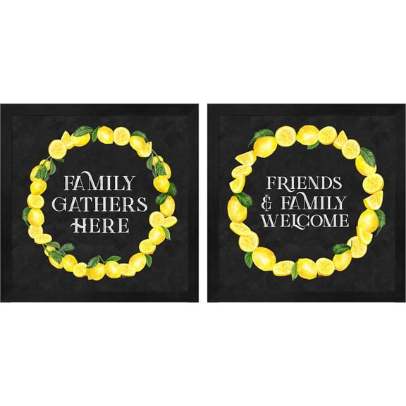 Great Art Now Live with Zest Wreath Sentiment by Tara Reed, 2 Piece Framed Art Set Each 13.25"W x 13.25"H