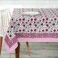 thumbnail image 6 of Ridhi - Sangria Red and Cerise Pink 60x60 Inch square Cotton indian hand block print tablecloth, 6 of 7