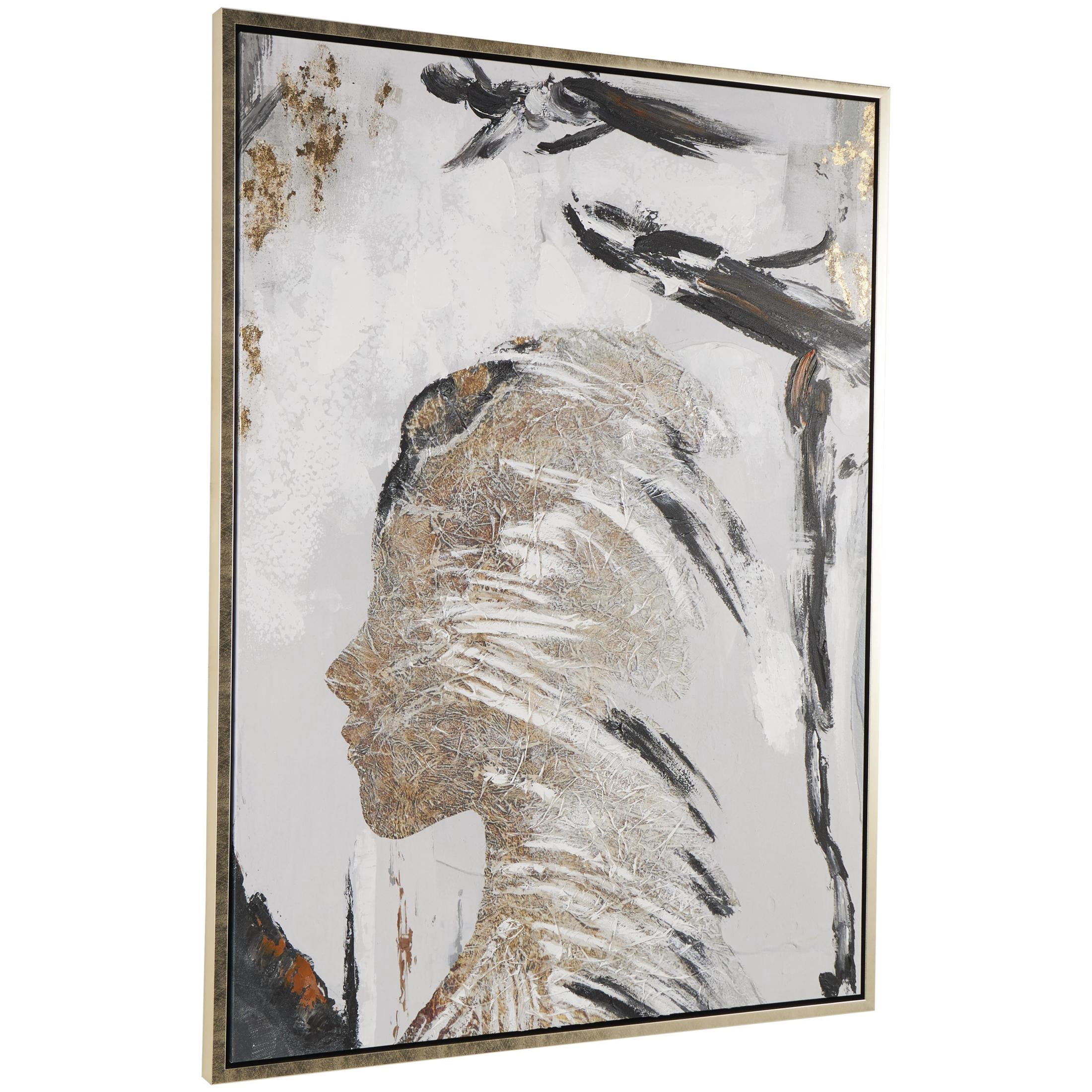 36" x 47" Women's Profile Abstract Framed Wall Art with Gold Foil Details and Black Accents, by DecMode