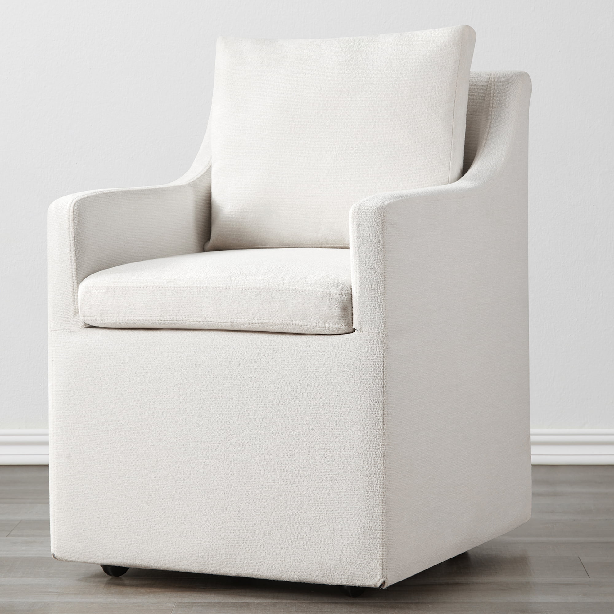 Spruce & Spring Upholstered Dining Chair with Hidden Casters, Removable Slipcover and Under-Seat Storage, Single, Ivory