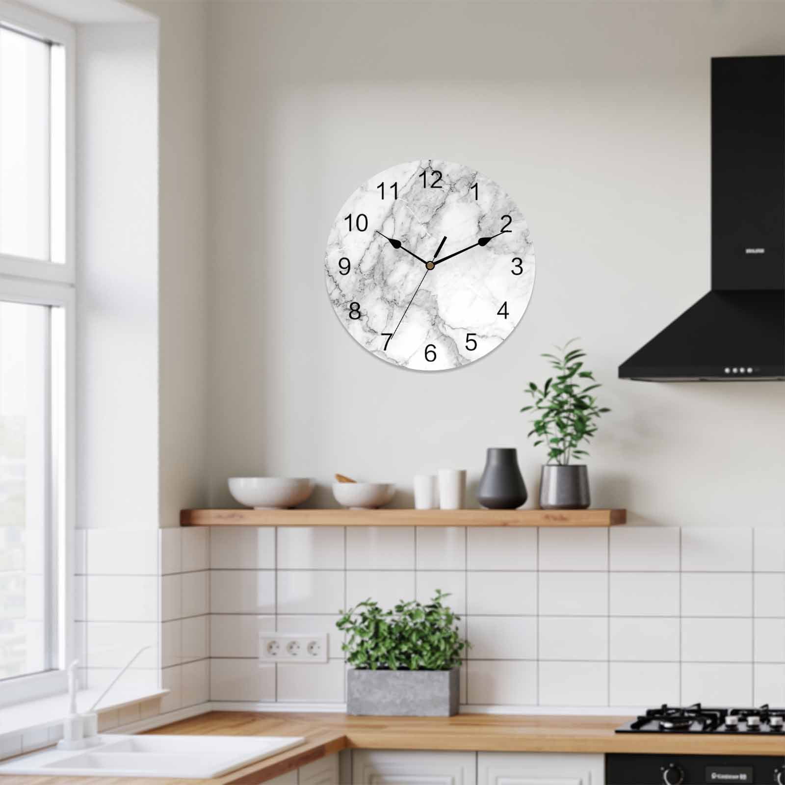 Silent Wall Clocks Battery Operated, Grey White Marble Round Decorative Wall Clock for Living Room Bedroom Kitchen Bathroom Classroom Decor, 12 Inch Abstract Modern Textured