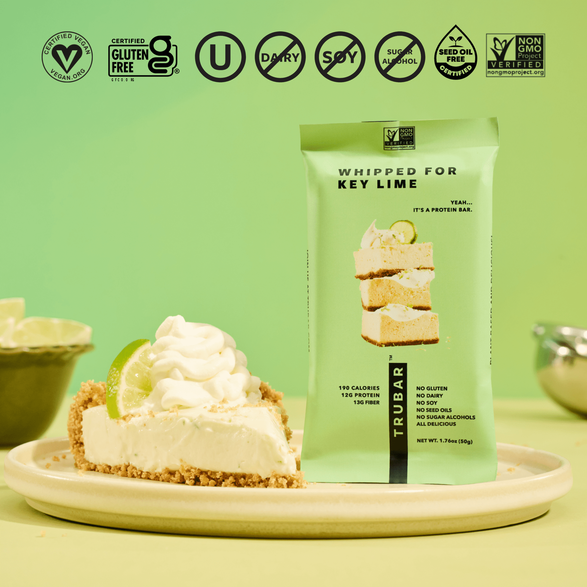 TRUBAR Protein Bar, Whipped for Key Lime, Plant Based Protein, Vegan, Gluten Free, Kosher, 12 Count (Box)