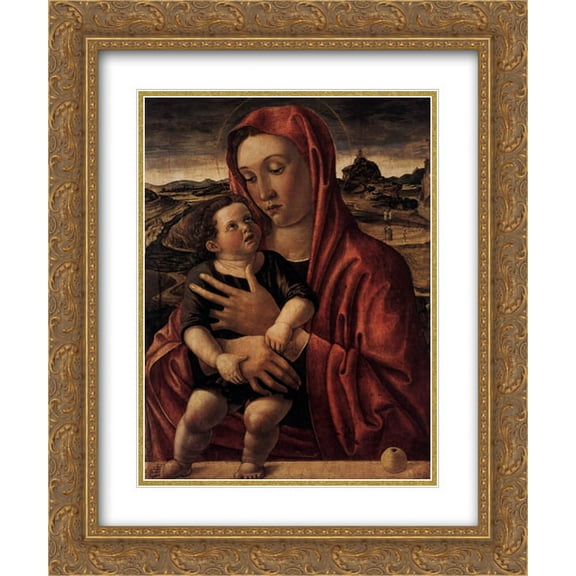 Giovanni Bellini 2x Matted 20x24 Gold Ornate Framed Art Print 'Madonna, with Child Standing on a Parapet'