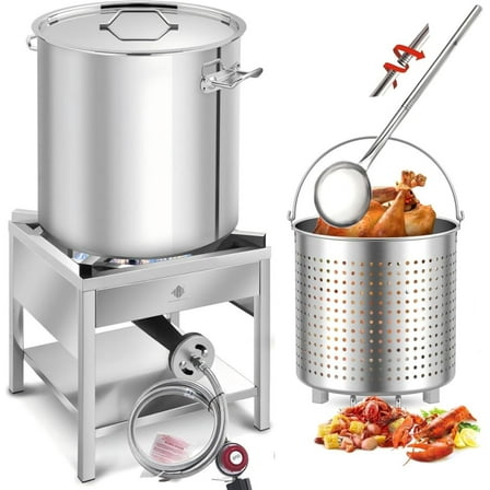 64QT Stainless Steel Seafood Boil Pot with 200,000BTU Propane Burner and 36" Large Spoon, Crab Crawfish Boil Pot and Burner for Outdoors Cooking and Steaming