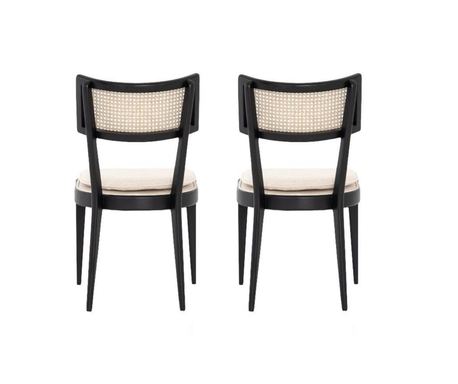 Claudette Dining Chair in Black-Natural, Solid Wood Dining Chair, Natural Rattan Cane Dining Chair, Cushioned Seat,Upholstered Dining Chair - Set 2