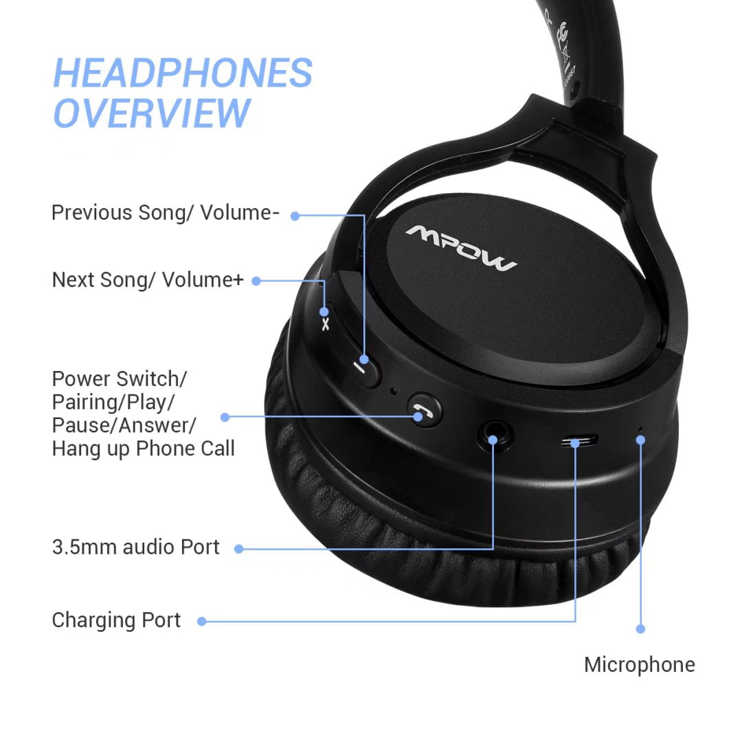 Mpow H7 Bluetooth Headphones Over Ear Stereo Wireless Headset With Microphone Comfortable Memory Protein Earpads 18 Hours Playtime Wired And Wireless Headphones For Cellphone Tablet Black Walmart Com Walmart Com