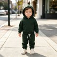 thumbnail image 2 of Xudanell Baby Boy Clothes Solid Color Long Sleeved Hooded Sweatshirt Long Pants First Birthday Outfits 2PCS Set, 2 of 7