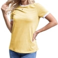 thumbnail image 2 of Langwyqu Womens Summer Casual Short Sleeve T Shirts Basic Color Block Tee, 2 of 5