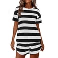thumbnail image 2 of ylioge Womens 2 Piece Pajama Sets Short Sleeve Sleep Tops and Shorts Casual Stripe Printed Comfortable Loungewear Homewear Pajamas Outfits Set, 2 of 8