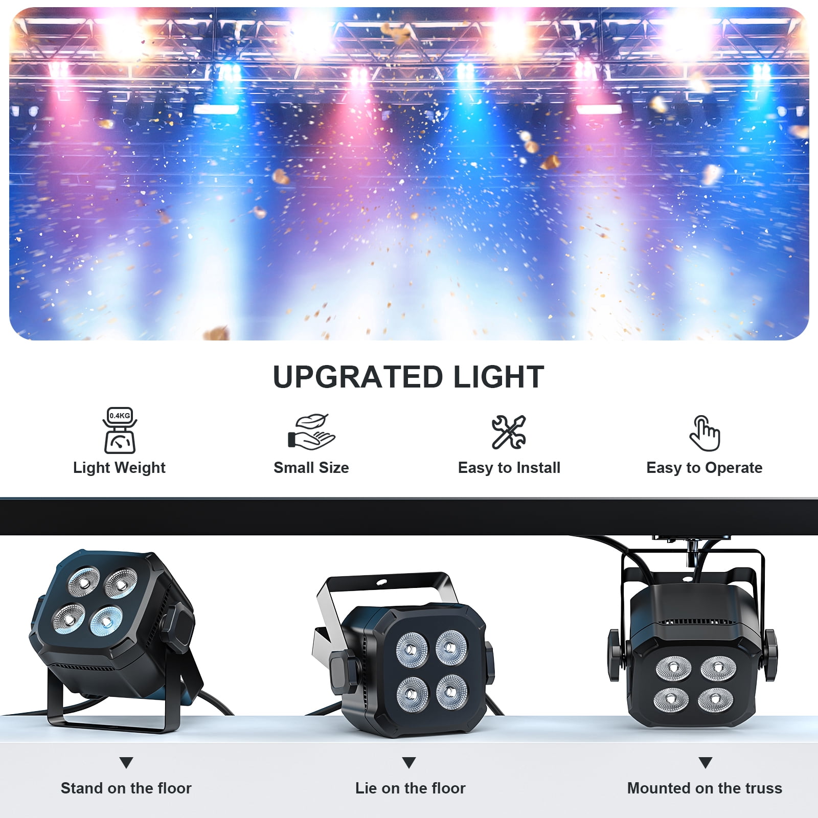 4 LED Stage Par Lights,RGBWYP+CYAN DJ Light Sound Activated ,Remote & DMX Controlled for Stage Party Club Disco Wedding Events