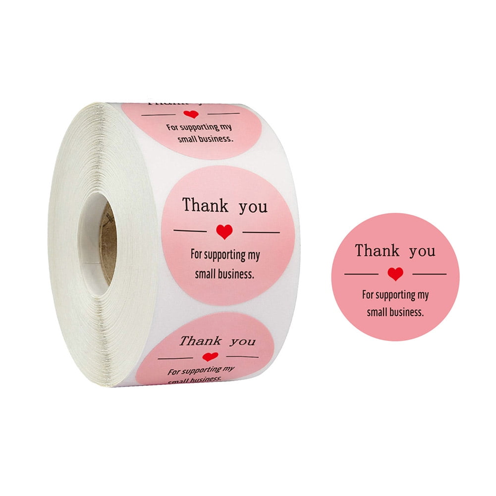 outique Packages and Party /Wedding/Birthday Gift Wrap Bag Pink Thank You Stickers Roll 500 Pcs ,Round Envelope Seals Labels Suitable for Business