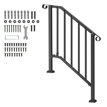 KFFKFF Outdoor Stair Handrails, Kit for 2-3 Steps, Carbon Steel Transitional Railings with Assembly Kit, Safety Rails for Elderly, Suitable for Concrete Steps, Porch, Deck, Black Vintage Arch