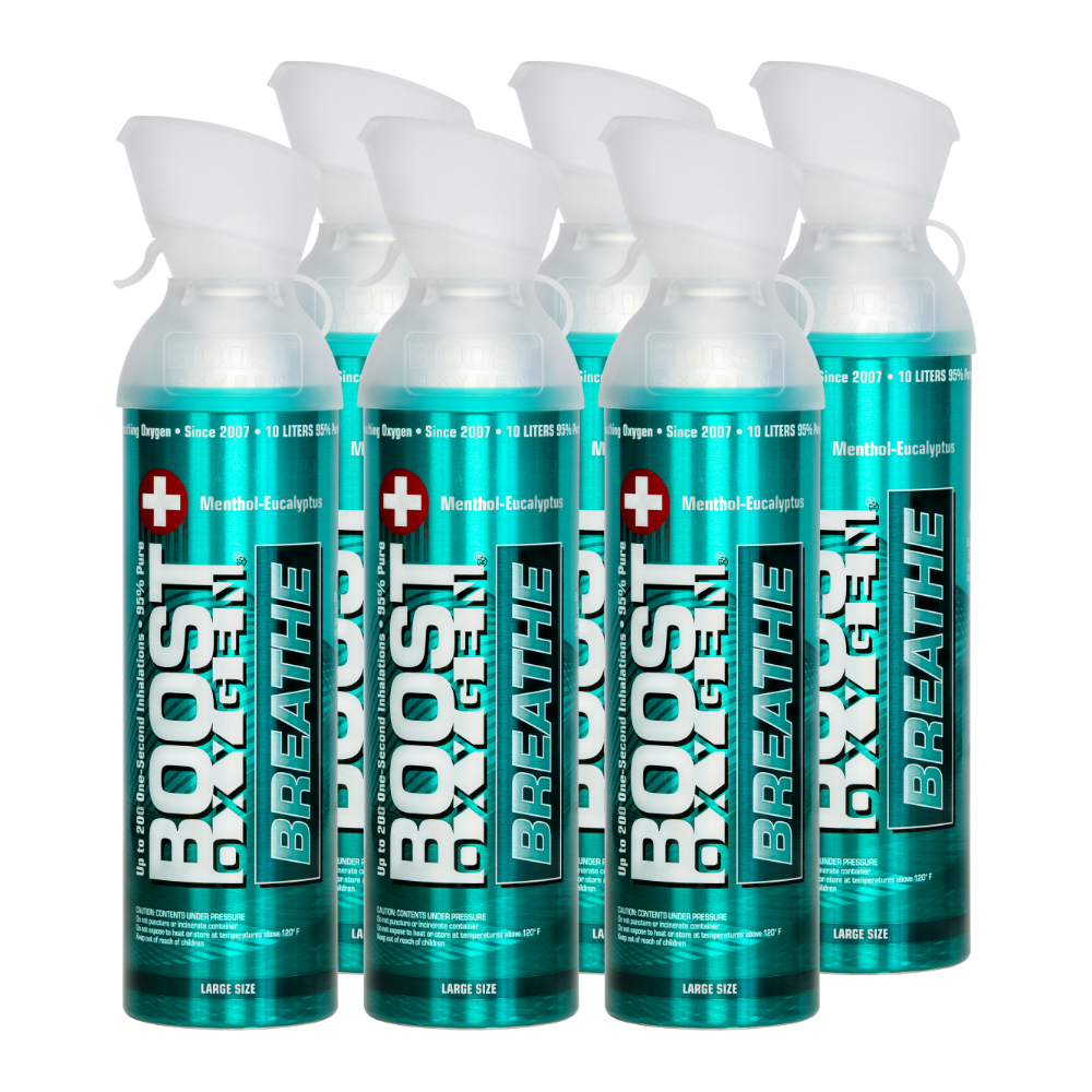 Boost Oxygen Portable Canned Oxygen, Menthol-Eucalyptus, 10L, 6 Pack