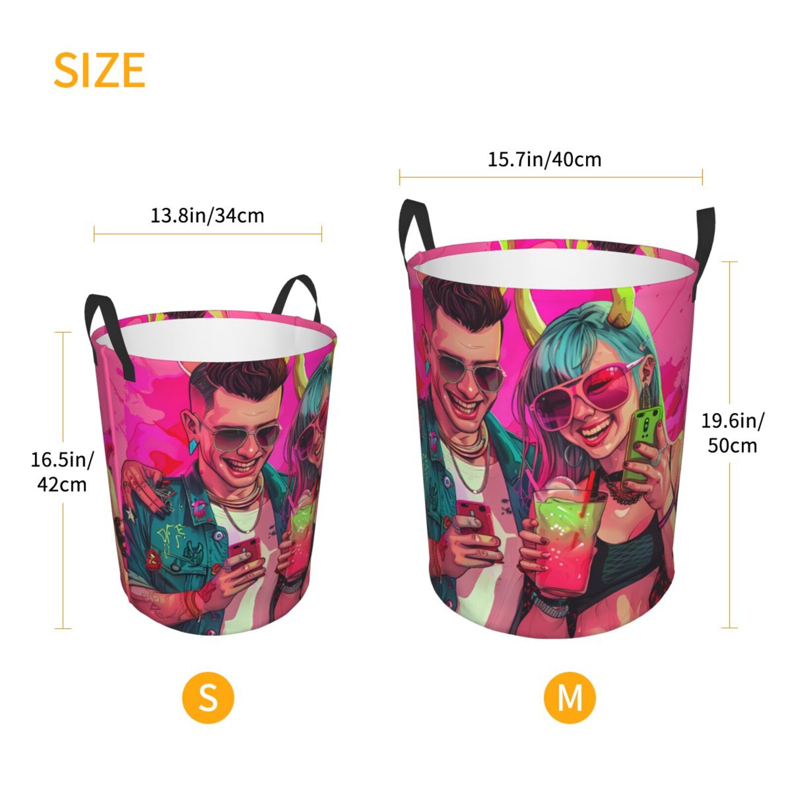 Large Laundry Basket with Handles - Hip Hop People No.114 Kids Baby Dirty Clothes Laundry Hamper for Bedroom Aesthetic