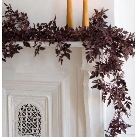 MInHoues 6 FT Artificial Plum Cimicifuga Seeded Fall Garland Vine, Bendable Dark Purple Foliage Hanging Greenery for Mantel Door Wall Halloween Thanksgiving Indoor Decor
