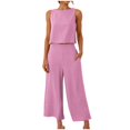thumbnail image 1 of CHOK Lounge Set for Women Cotton Linen Sleeveless Tank Crop Top Wide Leg Pants Matching Sets, 1 of 8