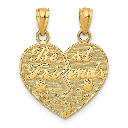 Diamond2Deal 14K Yellow Gold BEST FRIENDS Heart Break Apart Pendant for Women (L- 0.91 inch, W- 0.71 inch)