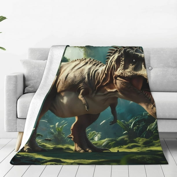 Fotbe Green Forest Dinosaur Manta de Franela Acolchonada con Estampado, Súper Suave y Esponjosa, Extra Grande para Sofá, Cama, Uso Todo el Año-50"x40"