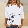 thumbnail image 2 of Pxiakgy Womens Tops Dandelion Print 3/4 Sleeves Crew Neck Shirts Loose Fit Cute Graphic Tees Causal Blouse Casual Boho Clothing Plush Collar Cuffs Christmas Print Loose Long Sleeved T Shirt White S, 2 of 4
