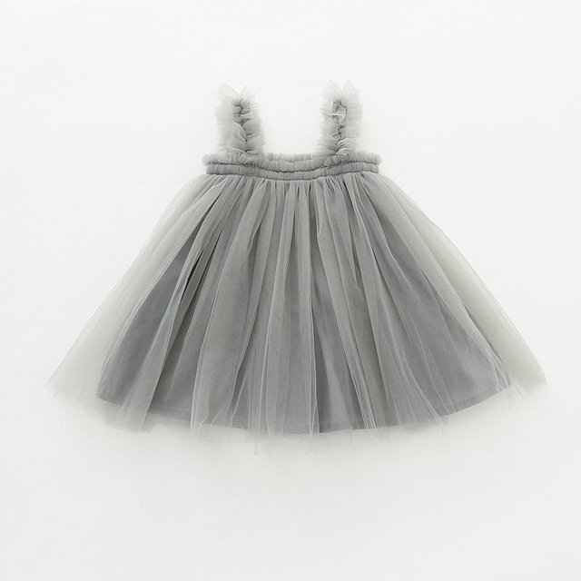 Vestido de falda de malla con tirantes de verano para niñas con borde de orejas de madera Falda de princesa para bebé Falda pontón