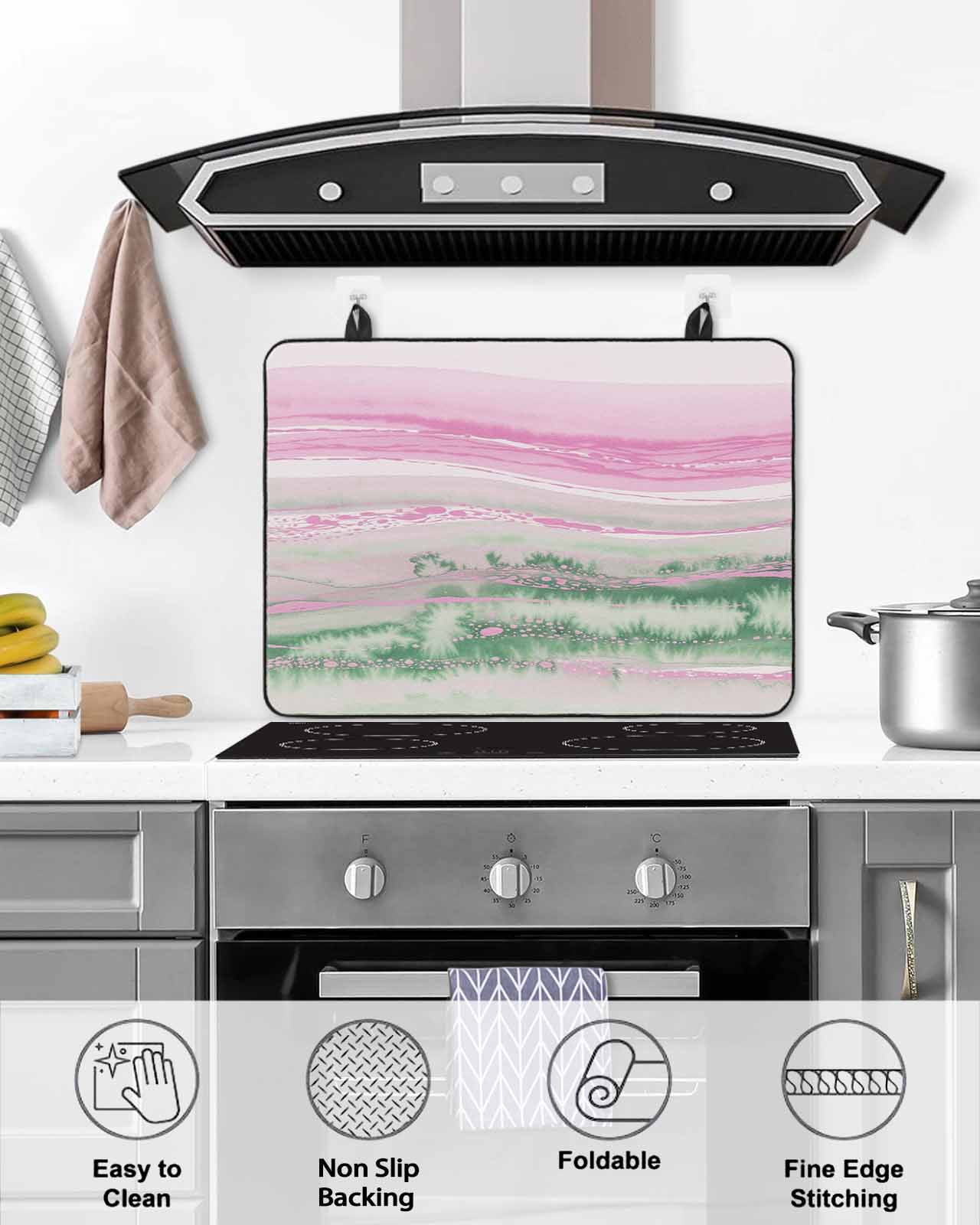 nqOlkjepod Large Induction Cooktop Protector Mat 24"x21", Pink Green Ombre Stove Top Covers for Electric Stove, Abstract Modern Art Fluid Striped Stove Burner Cover Mats, Glass Top Stove Cover