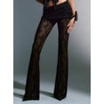 thumbnail image 6 of Women Summer Fashion Club Pants Black High Waist Sheer Lace Floral Flared Pants, 6 of 9