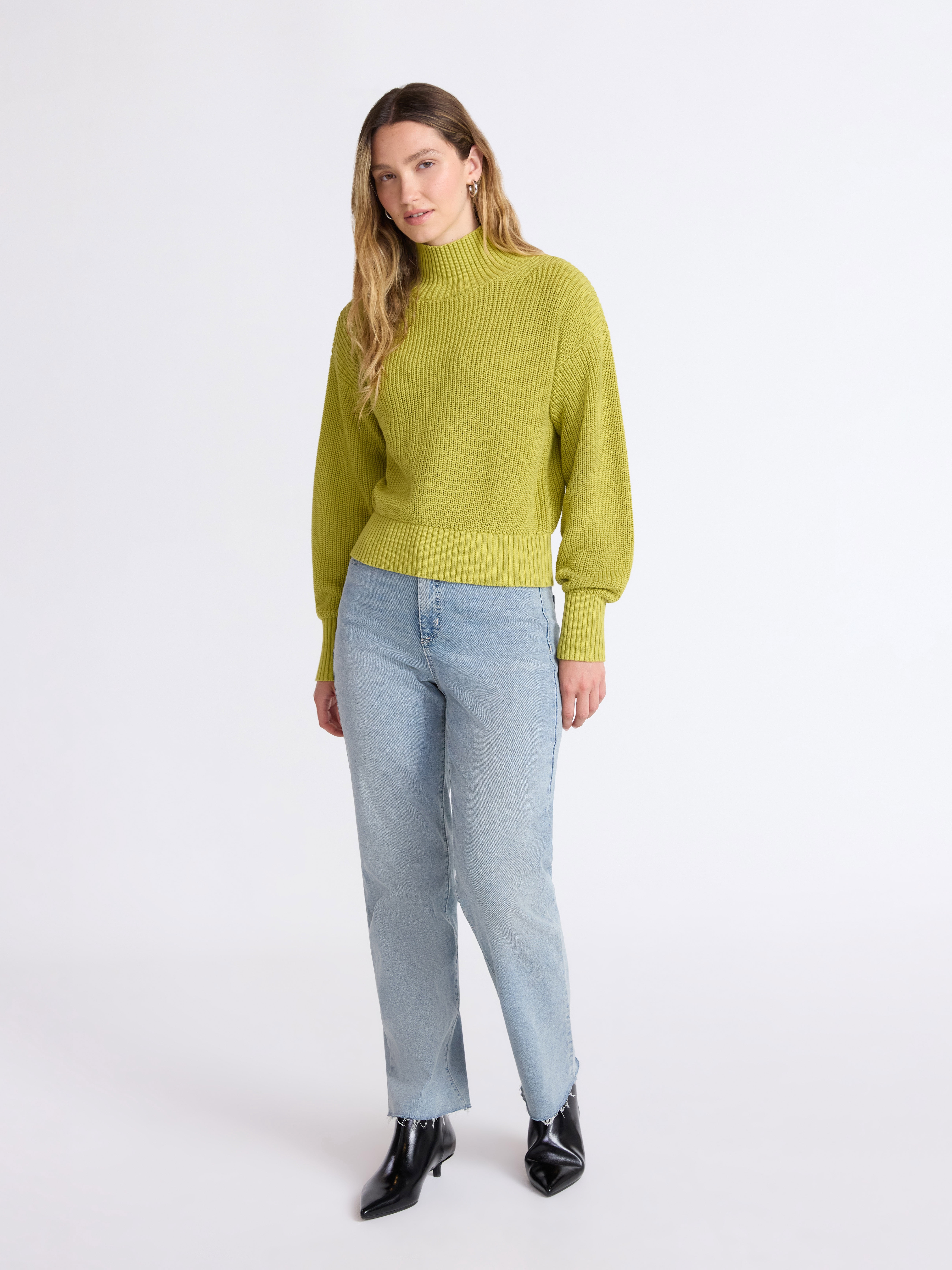 Scoop Women’s Cotton Boxy Ribbed Turtleneck Sweater, Midweight, Size XS-XXL