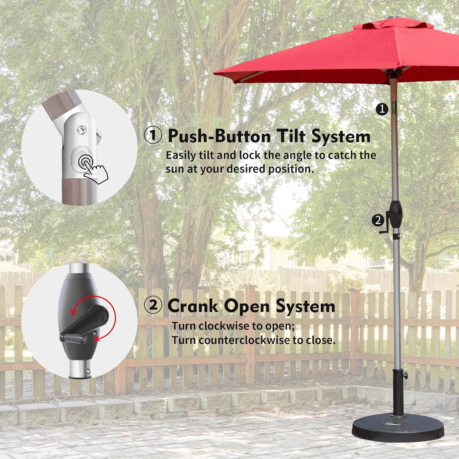 Domi Outdoor Living Dia.7.5FT Patio Umbrella with Push Button Tilt and Crank, UV Protection Waterproof Market Sun Umbrella for Garden, Deck, Backyard, Pool ，Brick Red