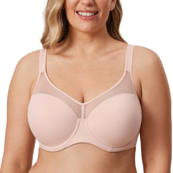 DELIMIRA Women's Full Coverage Bras Underwire Lightly Padded Plus Size Tshirt Sheer Bra