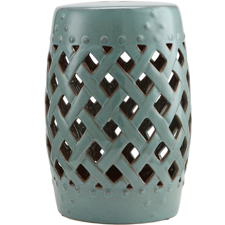 Ceramic Garden Stool with Timeless Lattice Design, Antique Blue