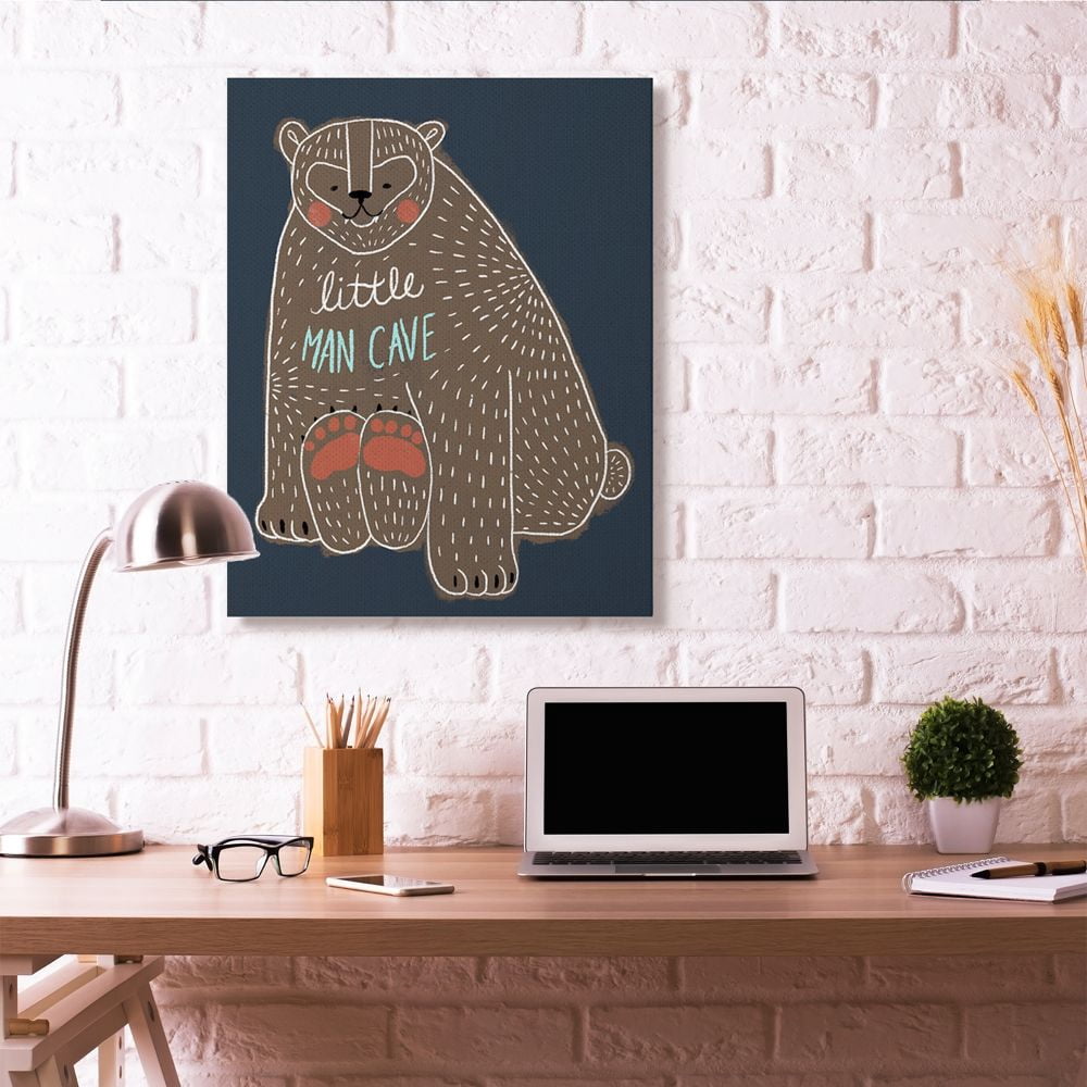 Little Man Cave Bear Drawing Kids Design Super Oversized Stretched Canvas Wall Art by Daphne Polselli