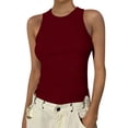 thumbnail image 2 of Resicozy Womens Sleeveless Racerback Fashion Crew Neck Casual Basic Ribbed Fitted Tank Top Wine S, 2 of 5