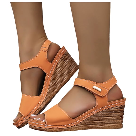 Platform Sandals Women Cork Slingback Wedges Open Toe Heels Comfortable Arch Support Summer Beach Orthopedic Shoes Orange Size 7