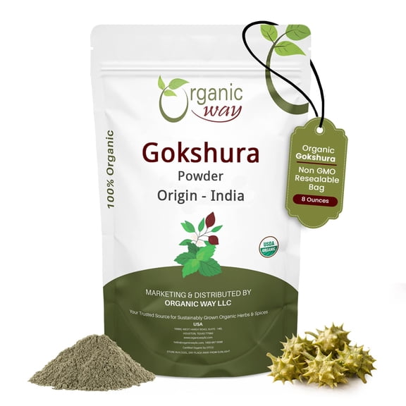 Organic Way Gokshura Powder (Tribulus Terrestris) - Organic & Kosher Certified | Raw, Vegan, Non GMO & Gluten Free | USDA Certified | Origin - India (1/2 lbs/ 8 oz)