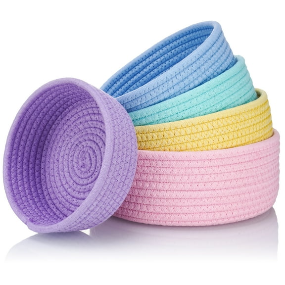 NiHome 5-Pack Round Cotton Rope Storage Baskets for Organizing, Cotton Rope Woven Bin Set in Assorted Sizes, Stackable Open Bins for Countertops, Shelves, Bedroom & Closet, Home Decor (Rainbow)