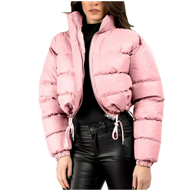 Économies d'Automne/hiver! srobpty Manteau Matelassé à Manches Longues pour Femmes, Veste à Capuche Décontractée Colorée à Manches Longues pour Dames Rose, G