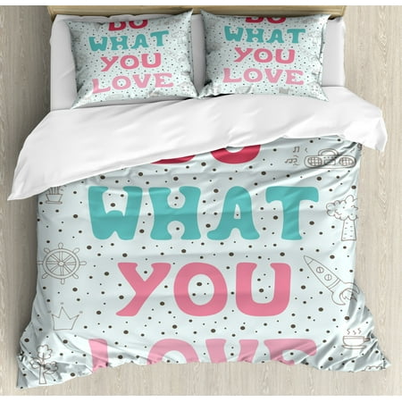 What Comes In A Duvet Set Love What You Do Duvet Cover Set, Retro Style Hand Drawn Doodle Composition with Ice Cream House and Rocket, Decorative Bedding Set with Pillow Shams, Multicolor, by Ambesonne ()